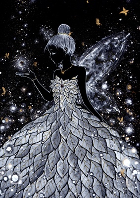 A4複製イラスト・白葉のドレス