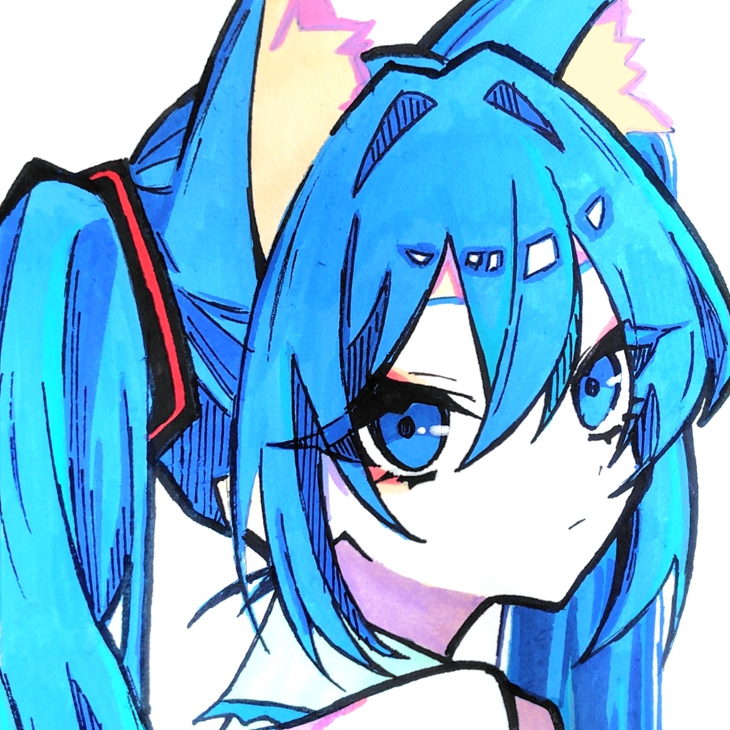 初音ミク 猫耳 色紙原画