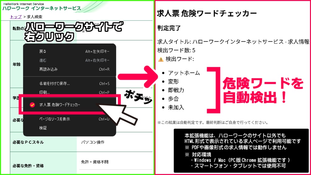 【Chrome拡張】求人票危険ワードチェッカー