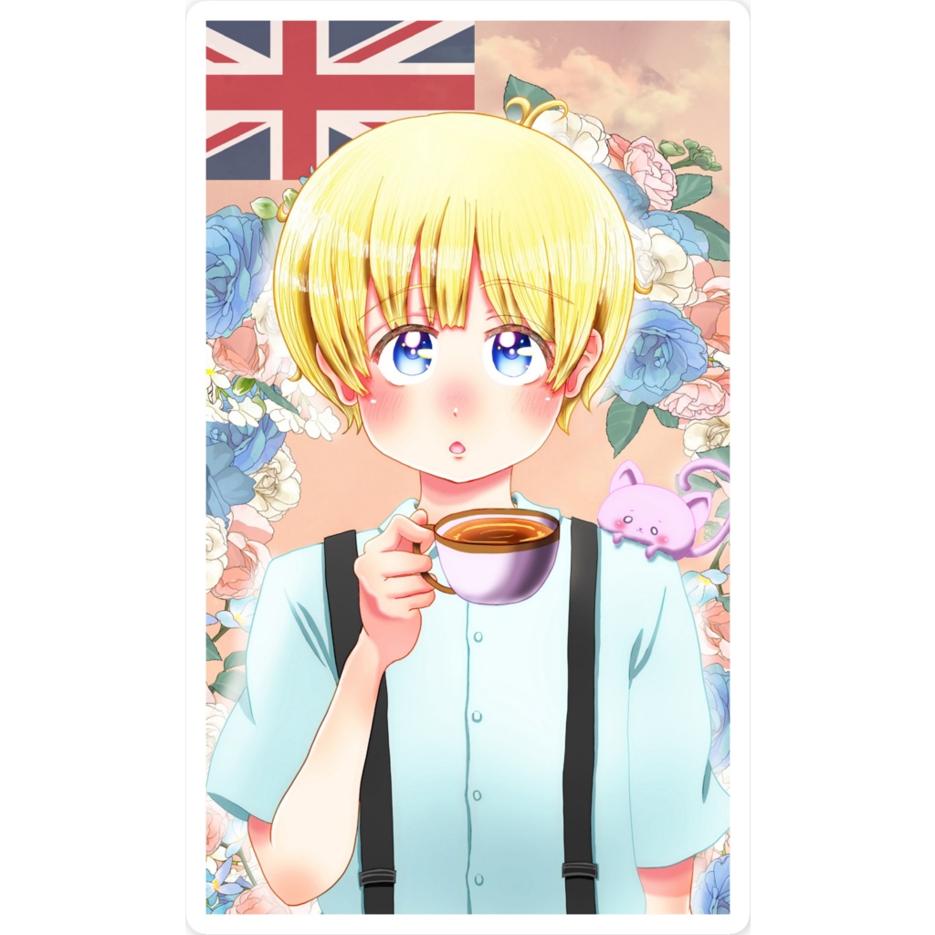 紅茶を飲むイギリス風美少年ステッカー