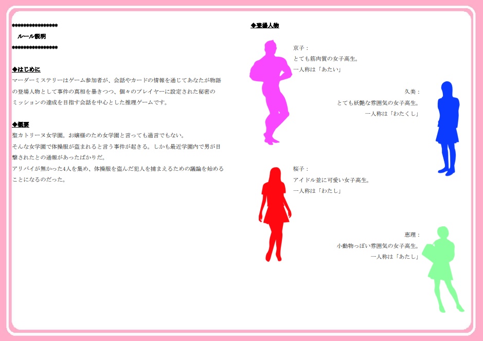 女子校マダミス ~この中に男が居る!~(PL4)