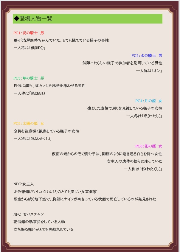 マーダーミステリー(PL6)「狂騒の仮面舞踏会 第三幕」