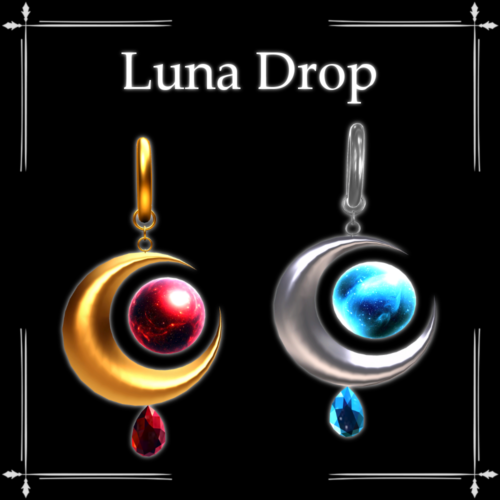 【VRChat向け】イヤリング/Luna Drop【3Dモデル】