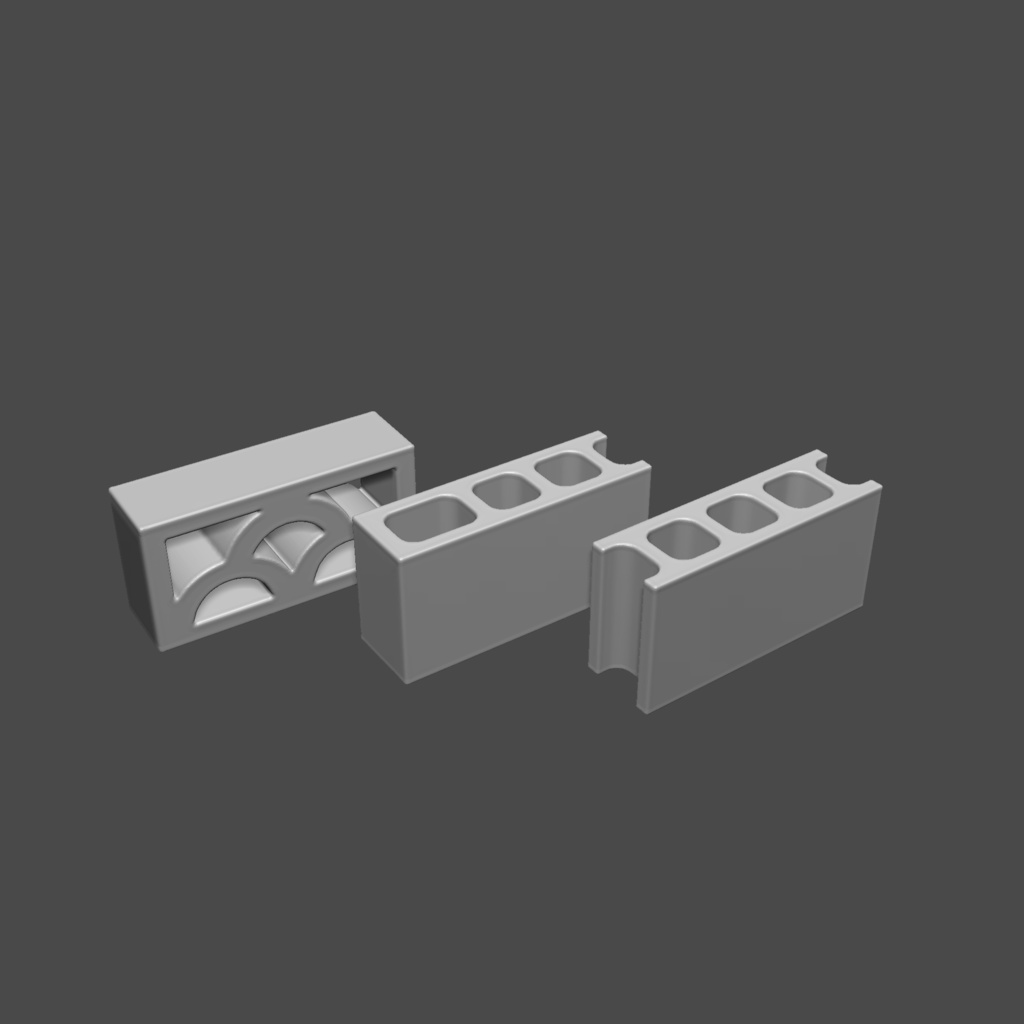 1/10スケール コンクリートブロック 3種セット ミニチュア用 3Dデータ