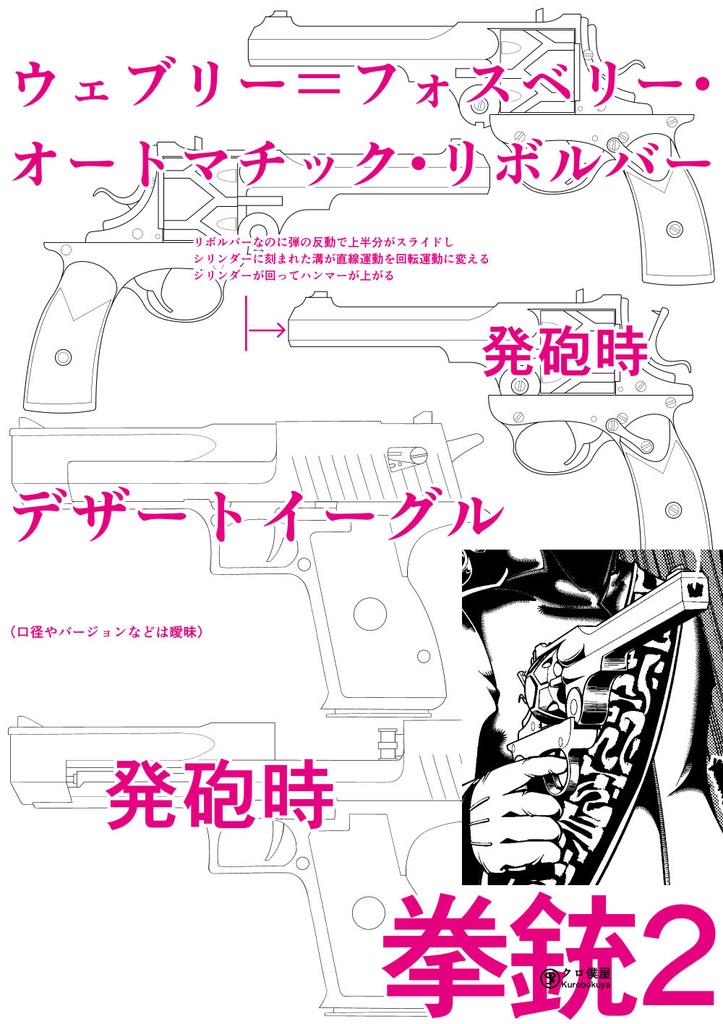 【クリスタベクタ素材】拳銃２　ウェブリー＝フォスベリー・オートマチック・リボルバー、デザートイーグル[Clip studio paint vector materials]Webley-Fosbery Automatic Revolver, Desert Eagle