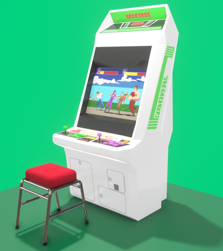 アーケード筐体・ゲーセン椅子セット3DCGモデル【画面差し替え可能】