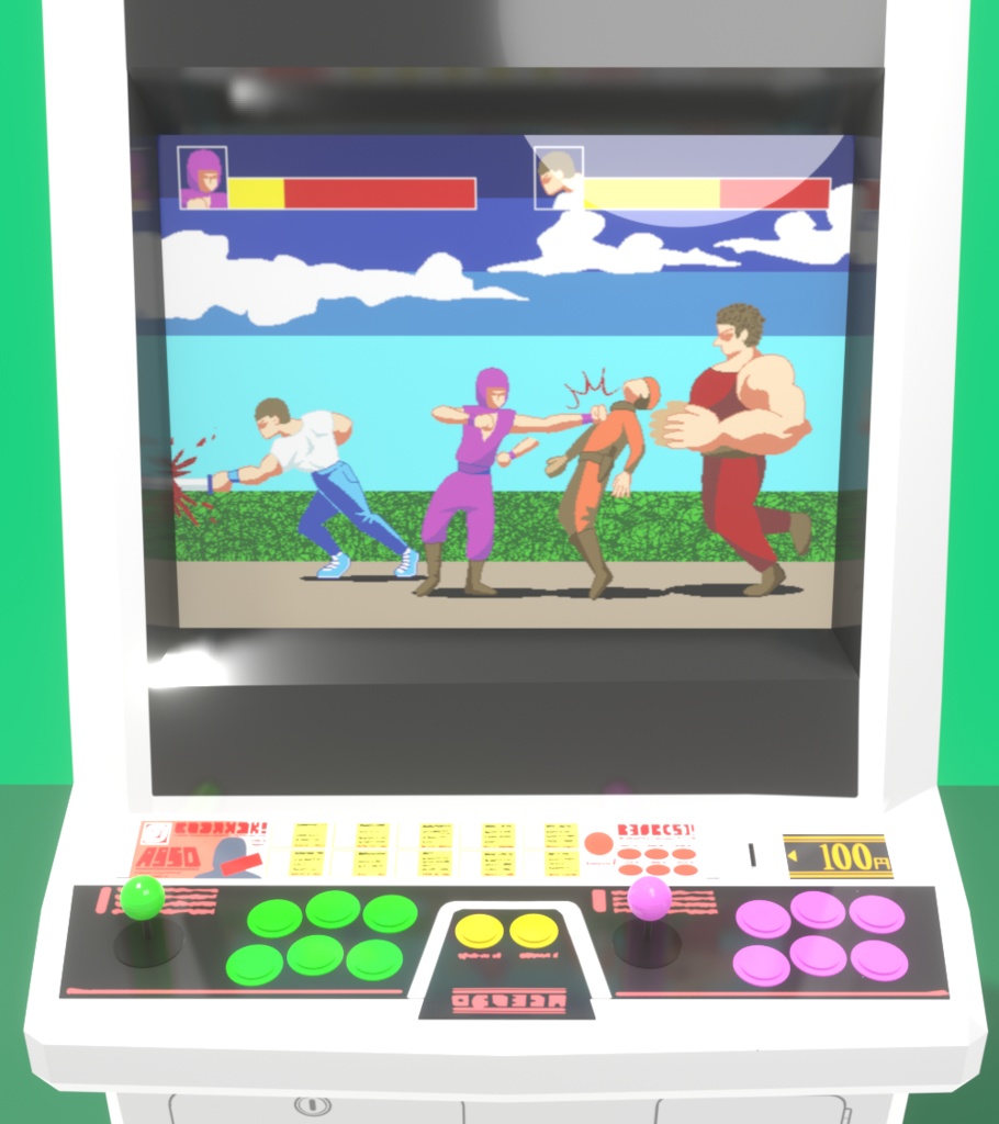 アーケード筐体・ゲーセン椅子セット3DCGモデル【画面差し替え可能】