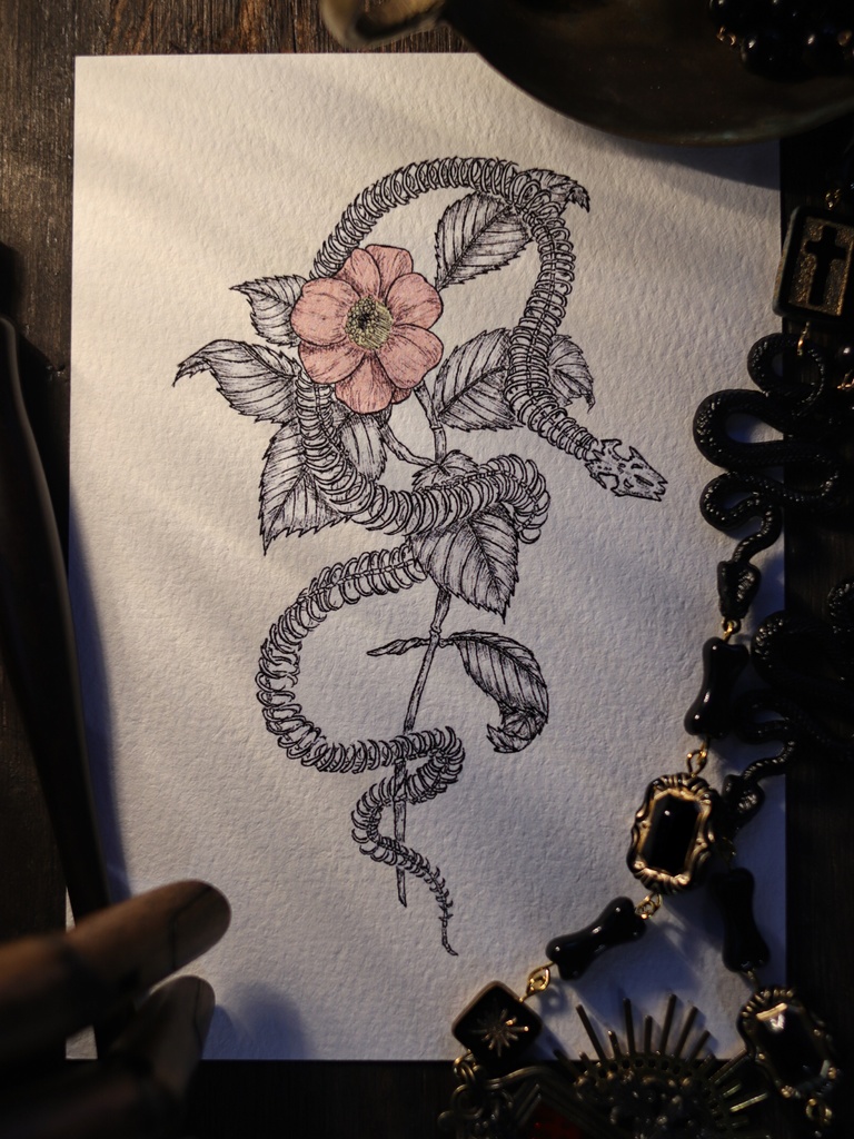 葉書 - 蛇の骨と花