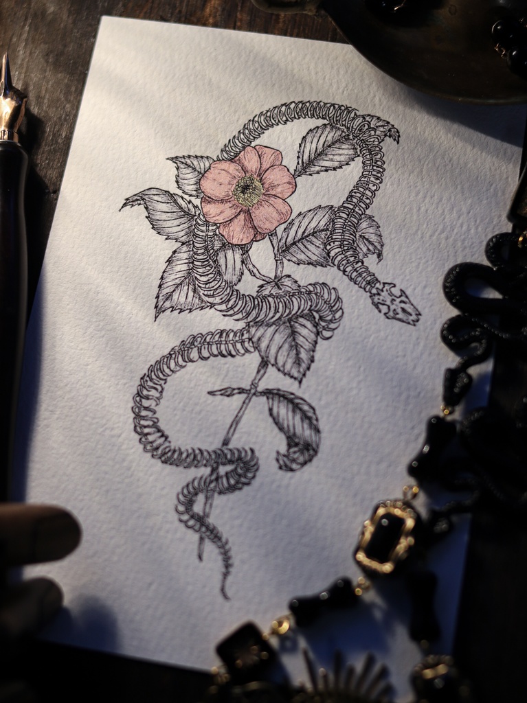 葉書 - 蛇の骨と花