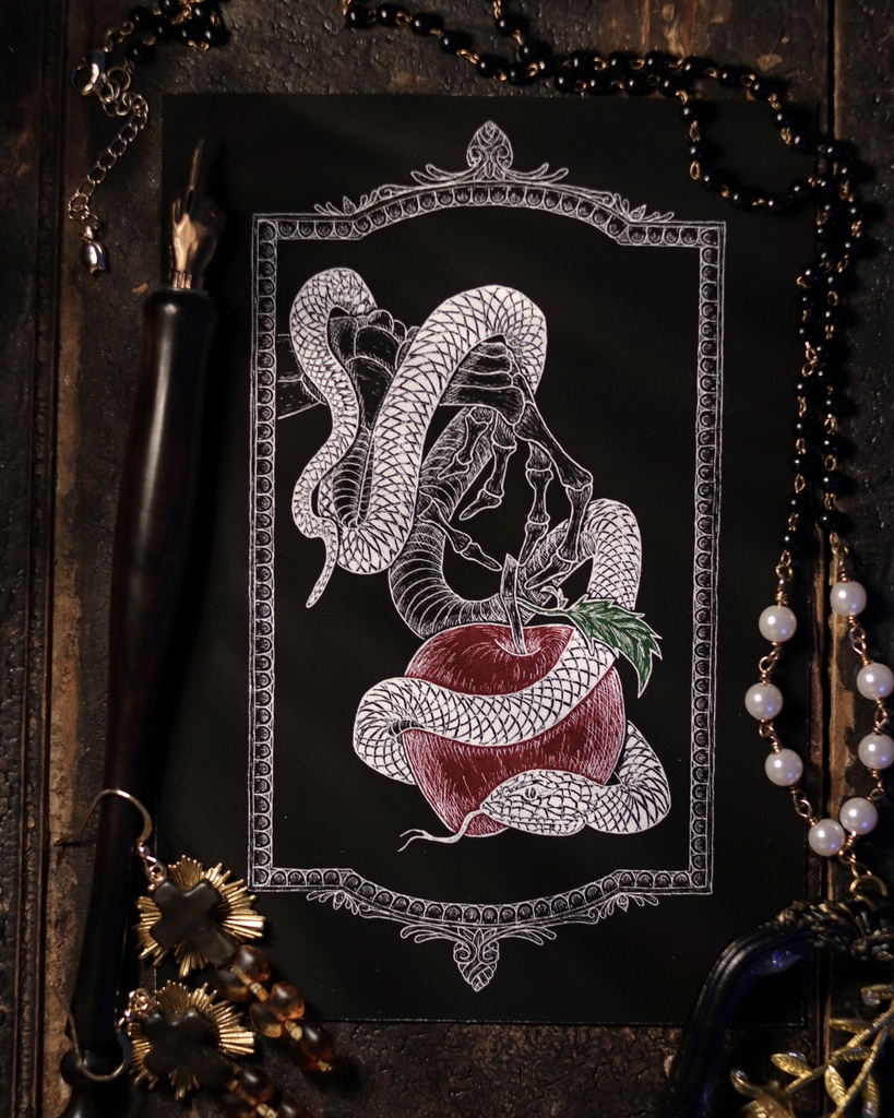 葉書 - 楽園の白いヘビ (Giclée print)