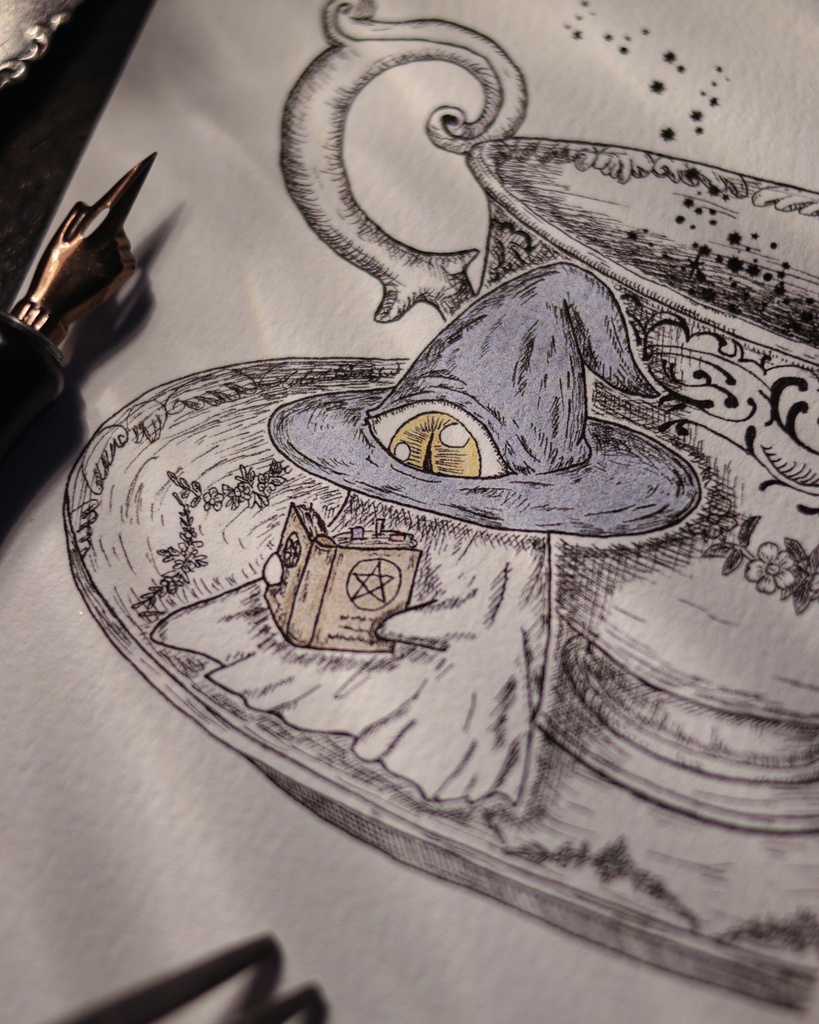 葉書 - 小さな妖精とティーカップ