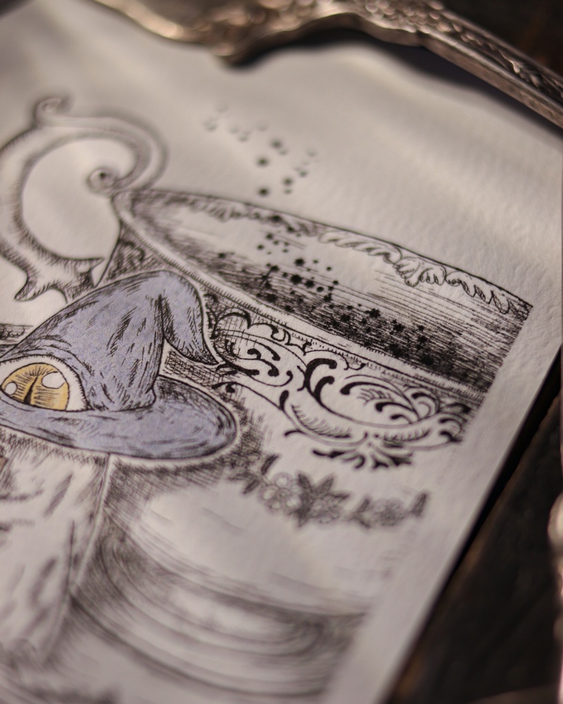 葉書 - 小さな妖精とティーカップ