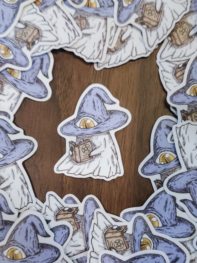 レトロな手描き風ステッカー - 小さな妖精とティーカップ