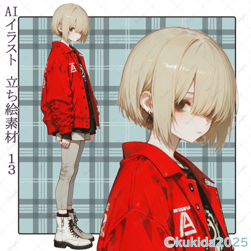 AIイラスト　立ち絵素材０１３　目隠れ女子