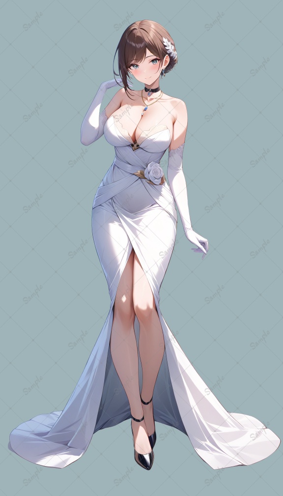 AIイラスト 立ち絵素材019 白いドレスの女性