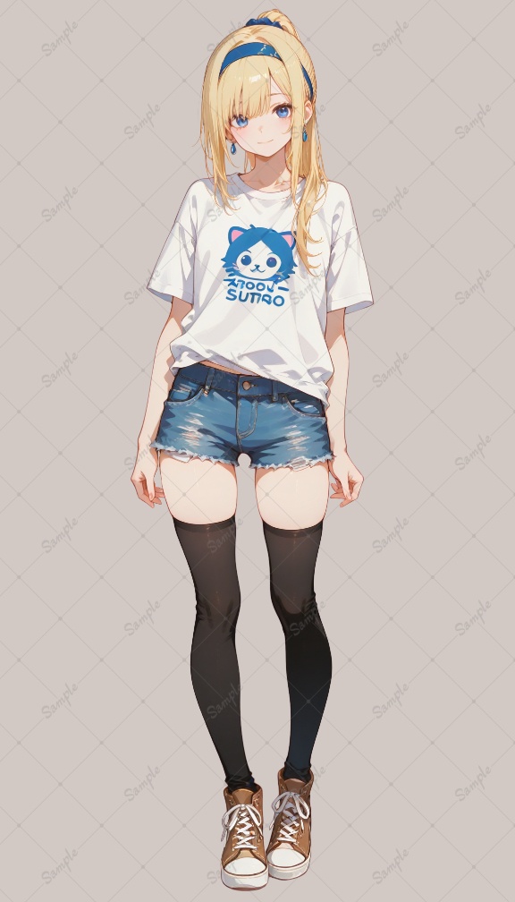 AIイラスト 立ち絵素材022 金髪ポニーテール女子