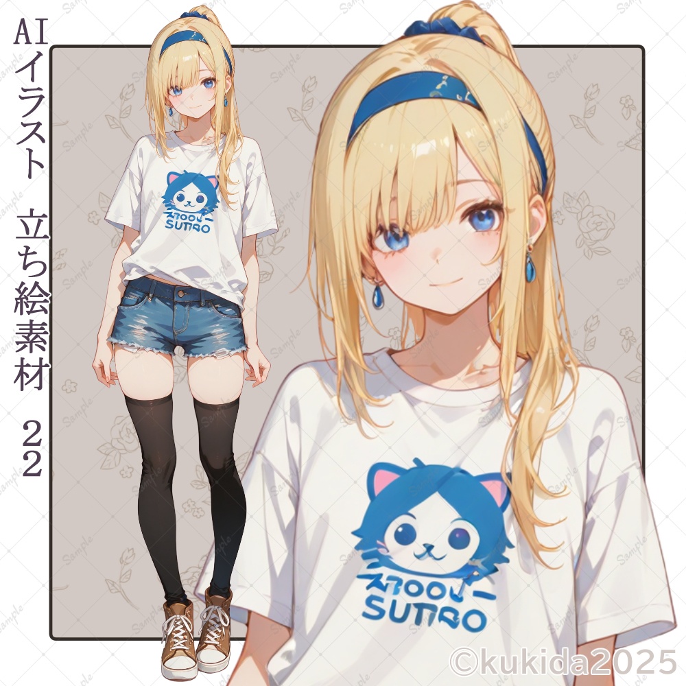 AIイラスト　立ち絵素材０２２　金髪ポニーテール女子