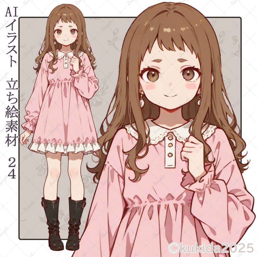 AIイラスト　立ち絵素材０２４　ピンクのワンピースの少女