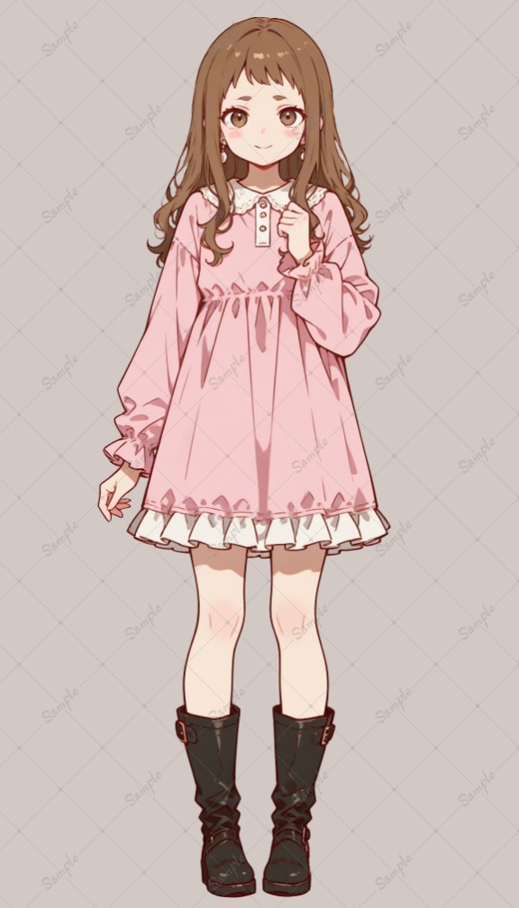 AIイラスト 立ち絵素材024 ピンクのワンピースの少女