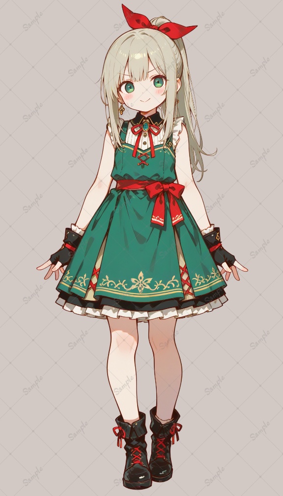 AIイラスト 立ち絵素材025 緑のワンピースの女の子