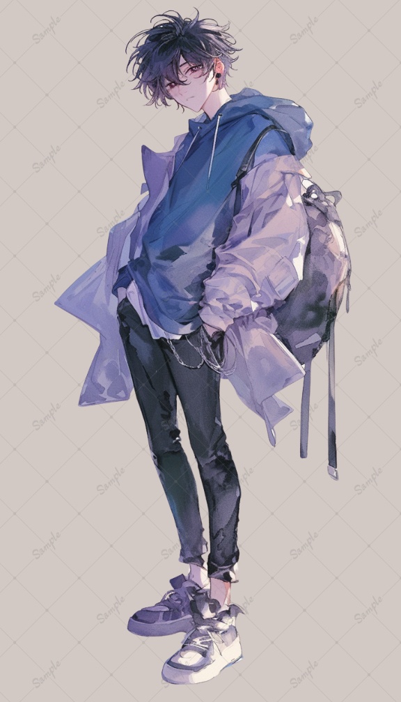 AIイラスト 立ち絵素材026 儚げな黒髪の少年