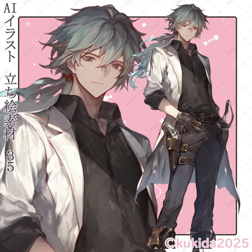AIイラスト　立ち絵素材０３５　白衣を着た長髪の男