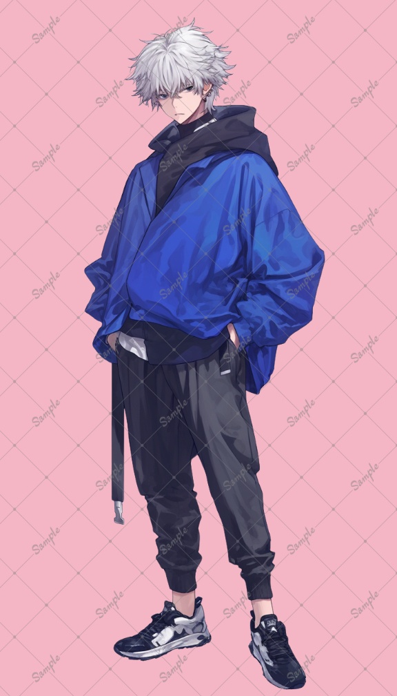 AIイラスト 立ち絵素材040 白髪のクールな青年
