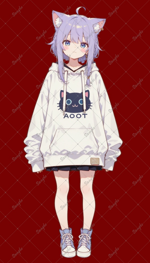 AIイラスト 立ち絵素材041 猫耳紫髪の少女