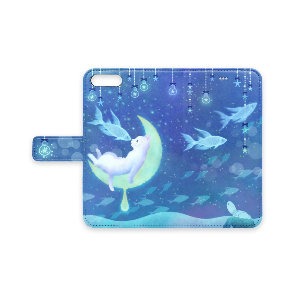 手帳型iPhoneケース【月ネコとお魚】