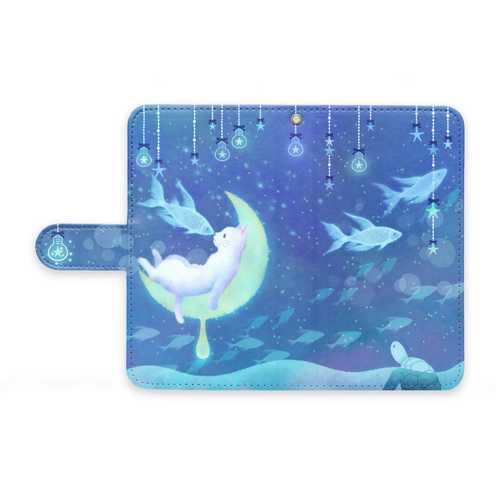 手帳型Androidケース【月ネコとお魚】