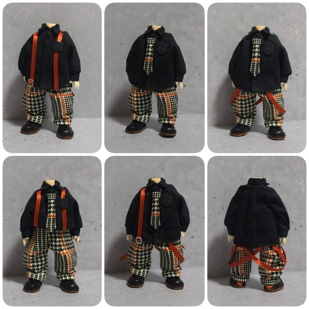 【受注】オビツ11サイズ　サスペンダー付きシャツセット＆シャツ単品【黒シャツ】