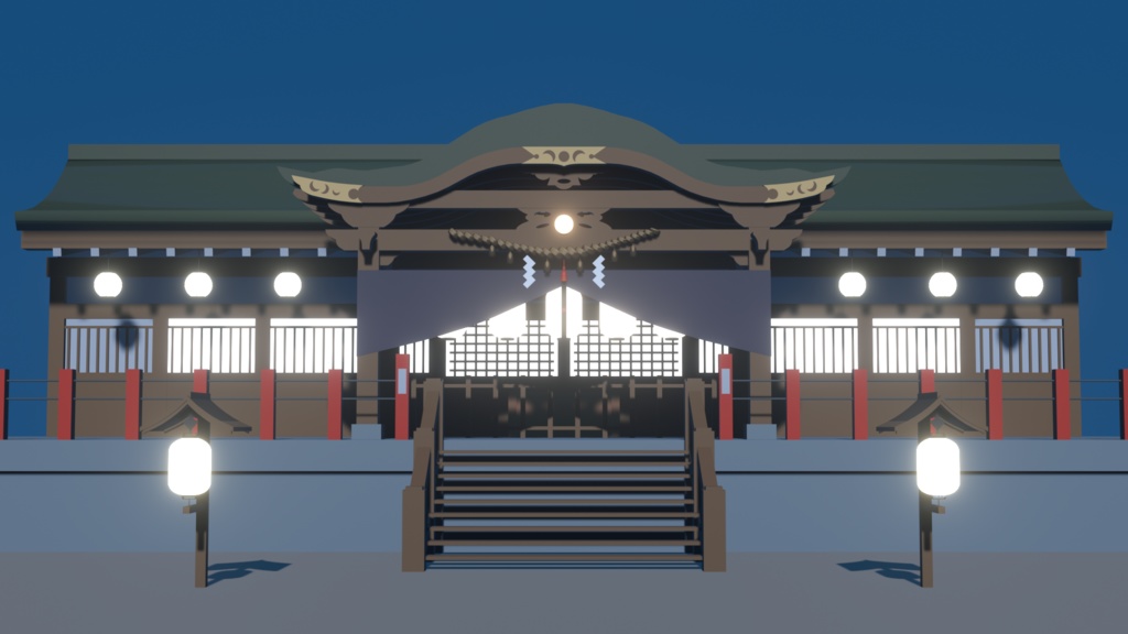 【無料】神社3Dモデルデータ(正面アングル用)