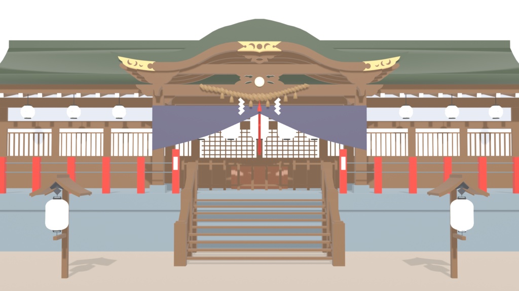 【無料】神社3Dモデルデータ(正面アングル用)