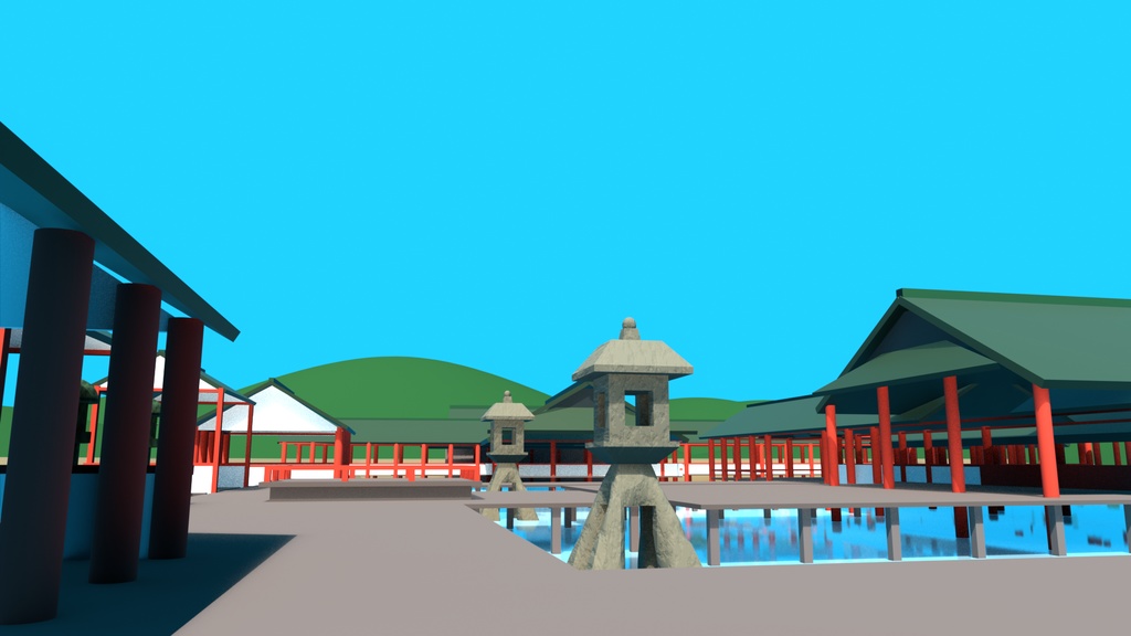 大鳥居+水上の神社(厳島神社っぽい)3Dモデル