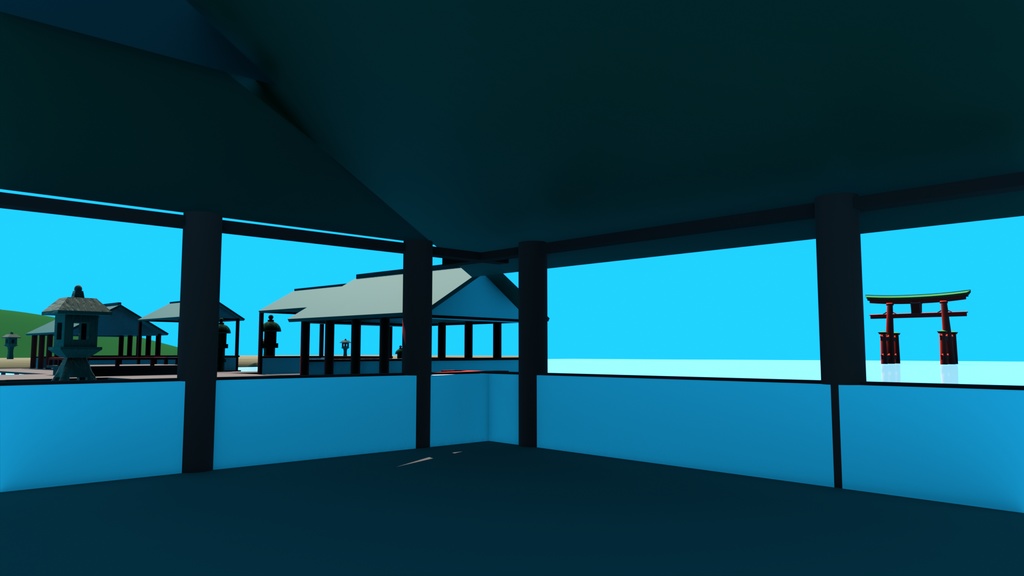 大鳥居+水上の神社(厳島神社っぽい)3Dモデル