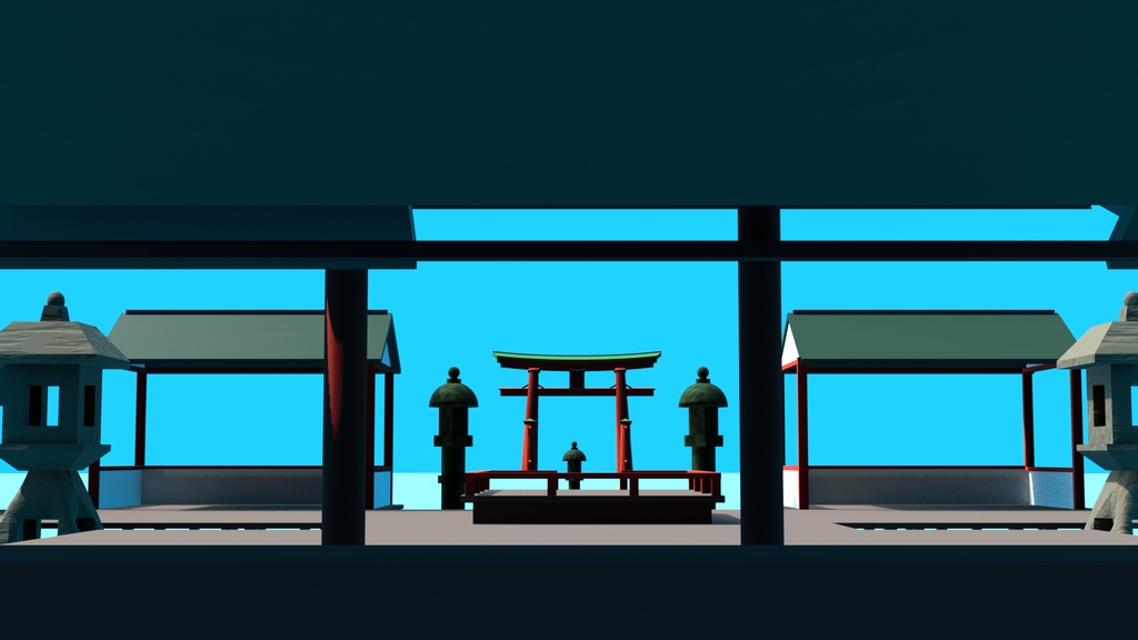 大鳥居+水上の神社(厳島神社っぽい)3Dモデル