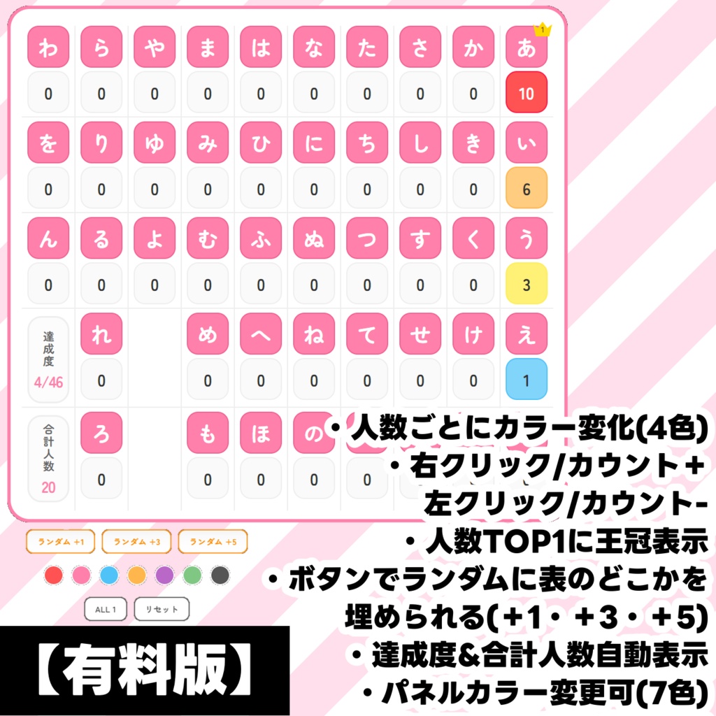 【期間限定無料】ひらがな50音カウンターパネル【OBSオーバーレイ素材】
