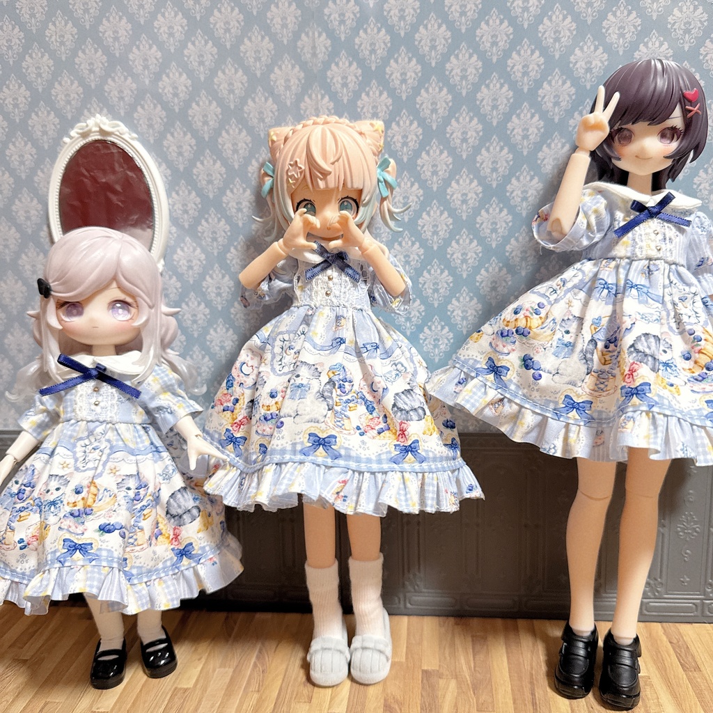 猫とブルーベリーのワンピース C