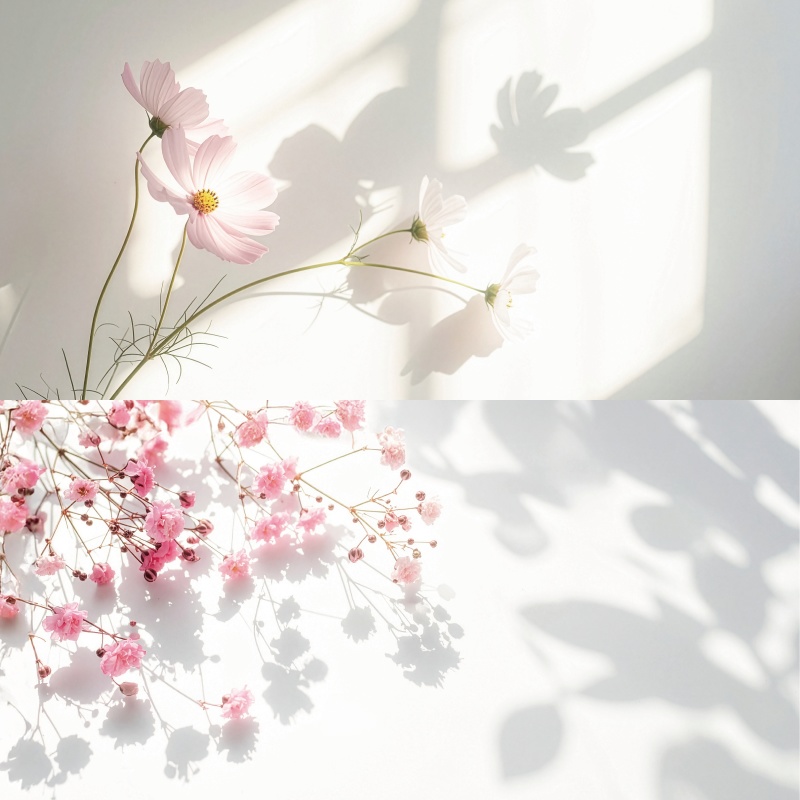 【印刷可】自然光が描く「花と影」背景素材8枚入り