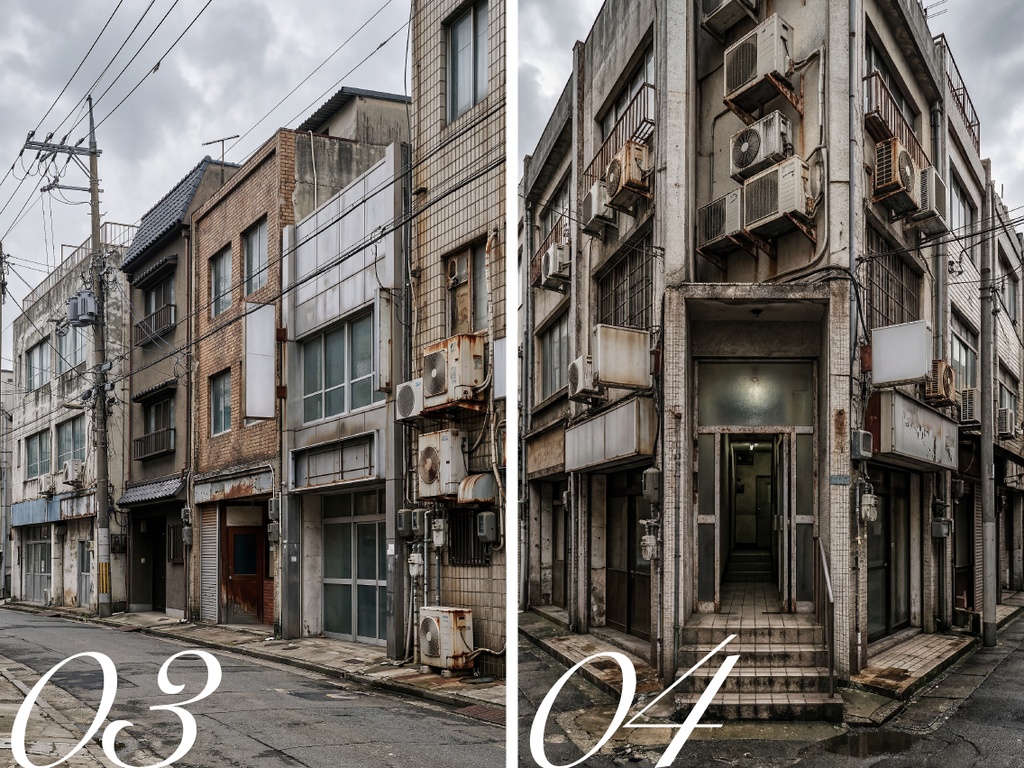 【印刷可】古びた雑居ビル・路地裏の背景素材セット