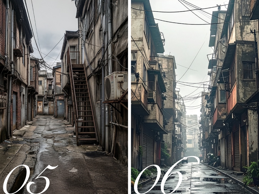 【印刷可】古びた雑居ビル・路地裏の背景素材セット