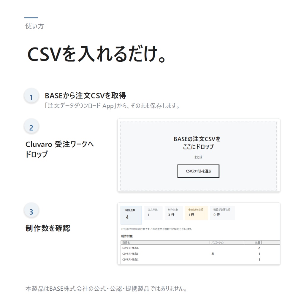 ORDER FOCUS|BASE注文CSVから制作数を集計・制作票を作成