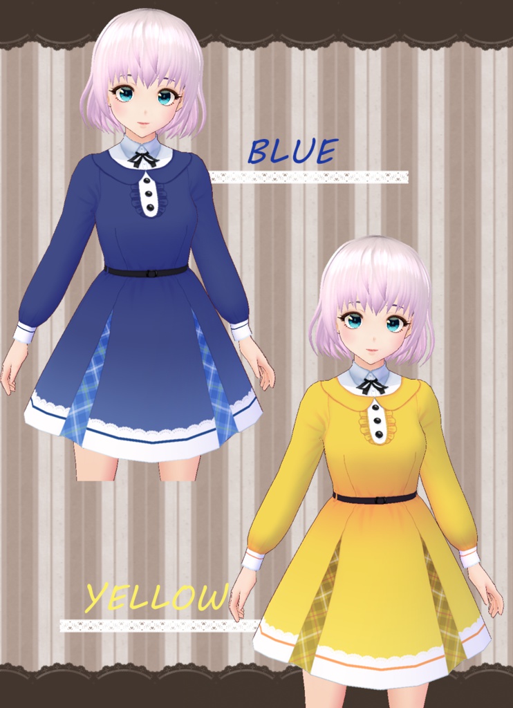 【Vroid】シンプルで可愛いワンピース4カラーセット