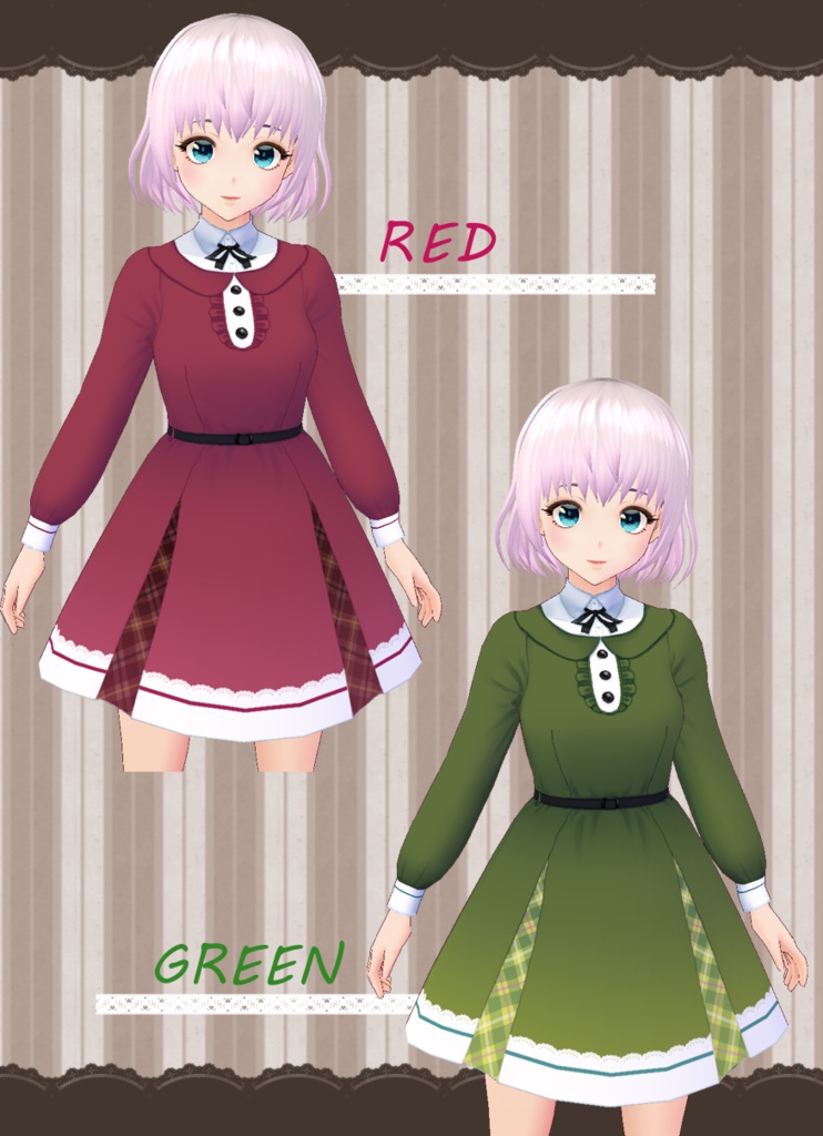 【Vroid】シンプルで可愛いワンピース4カラーセット