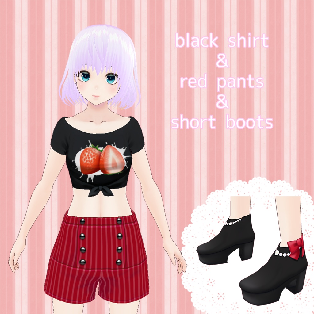 【Vroid】カジュアルなイチゴTシャツセット