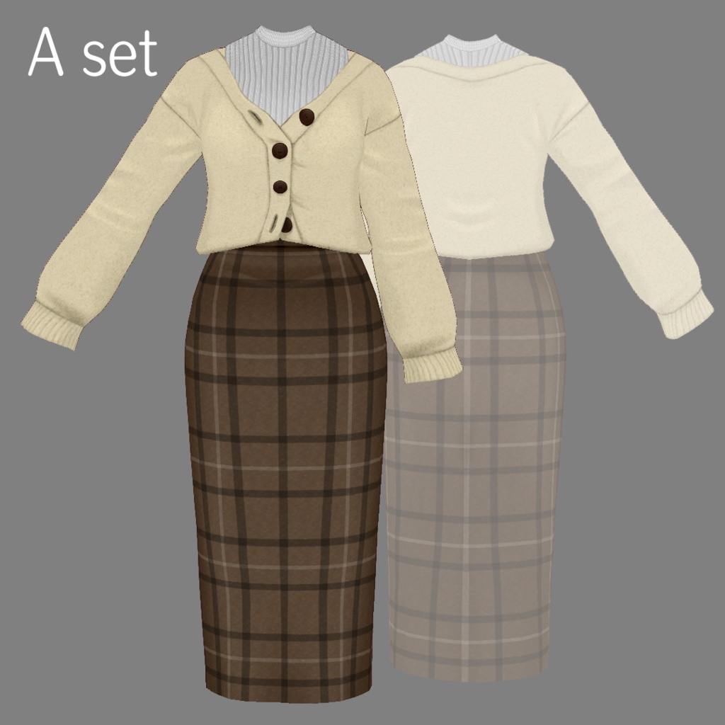 【#VRoid】カーディガン&ロングスカートセット