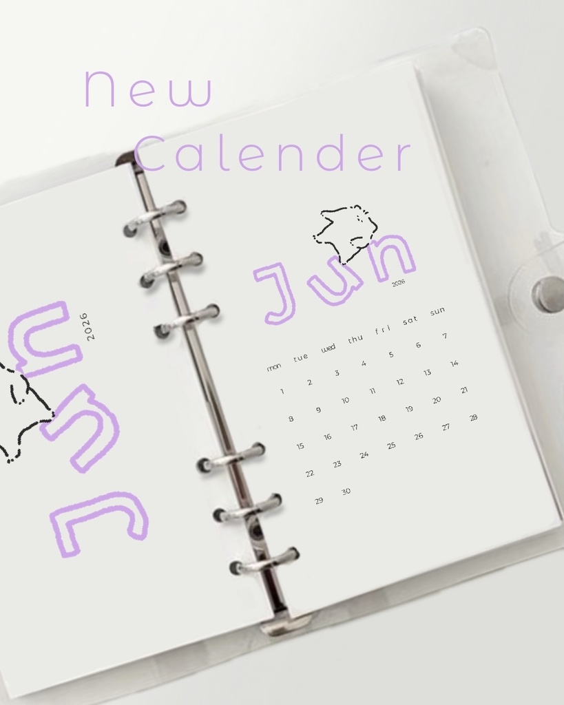 jun 2026Calender ６月カレンダー　イラスト　手帳　デジタルステッカー