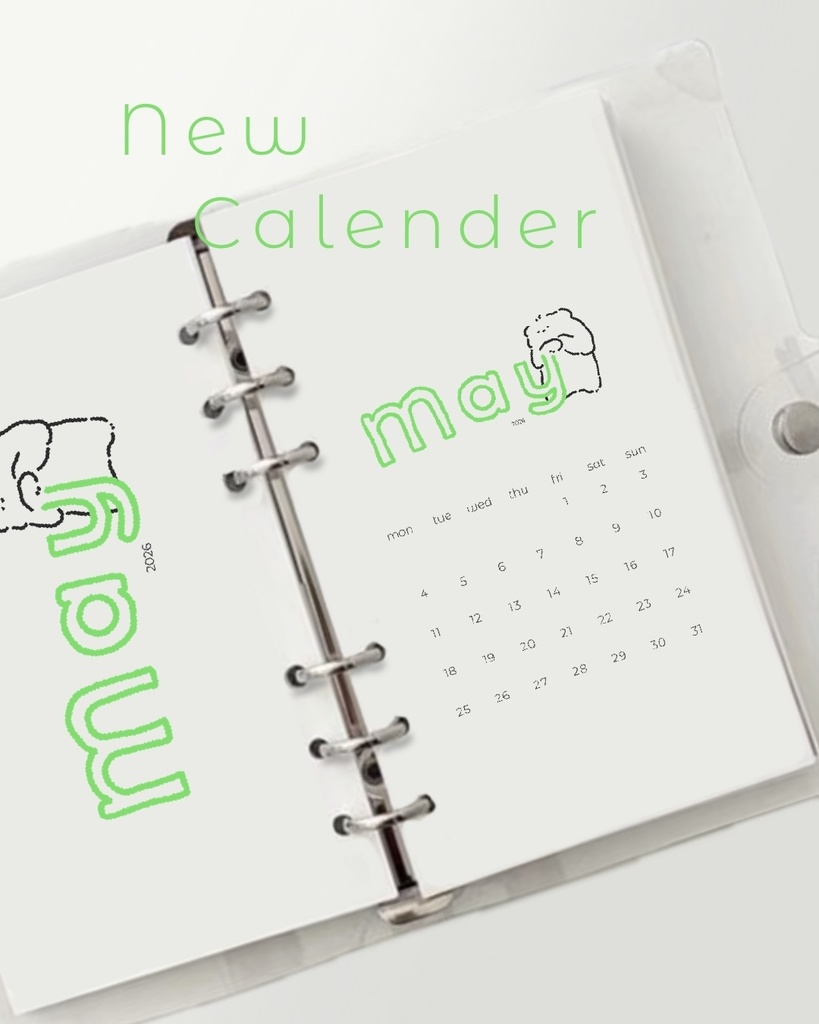 may 2026Calender ５月カレンダー　イラスト　手帳　デジタルステッカー