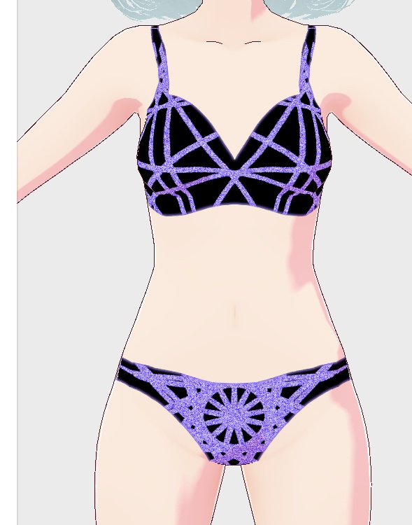 Vroid Black & Purple Bra & Panty Set | Free To Use | Commercial Use Allowed