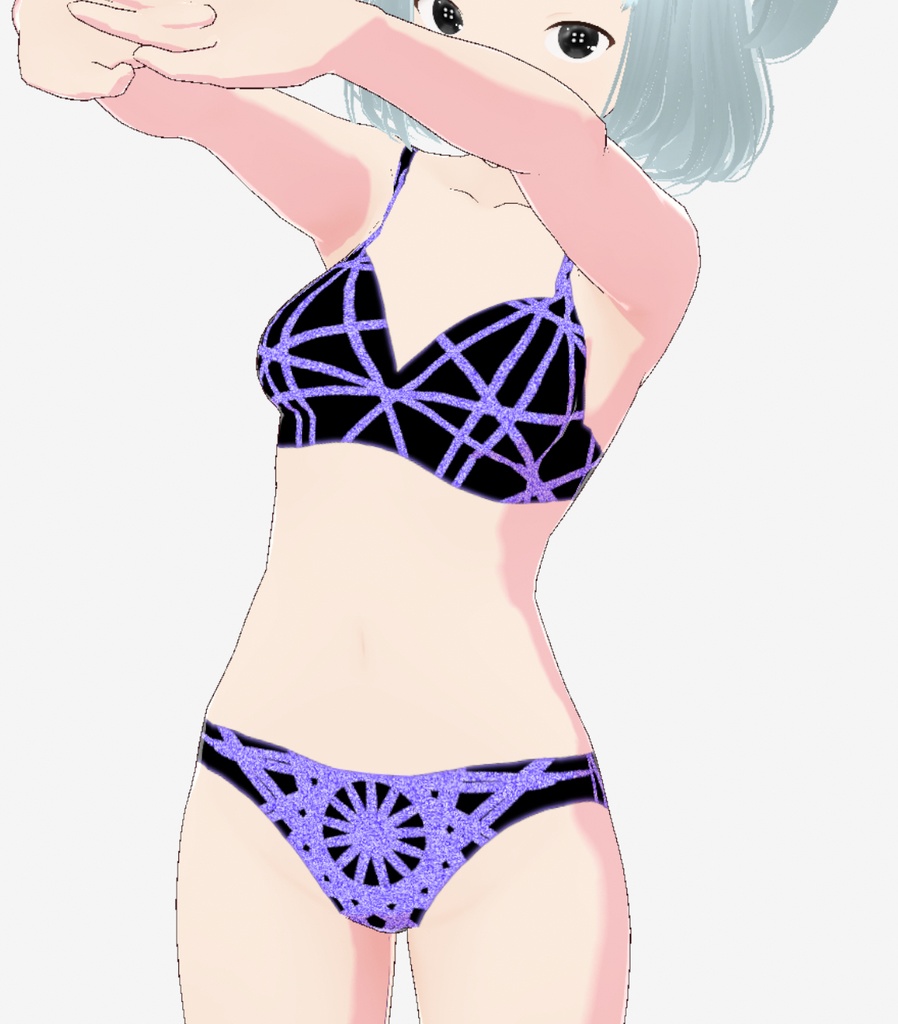 Vroid Black & Purple Bra & Panty Set | Free To Use | Commercial Use Allowed